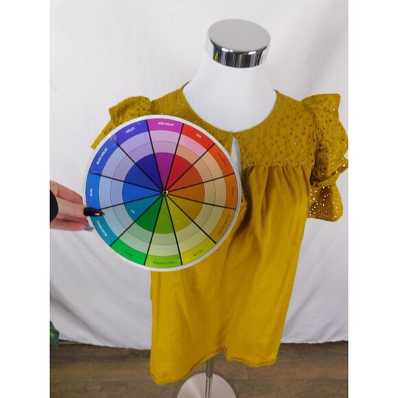 A New Day Mustard Eyelet Ruffle Sleeve Top Boho Witch M - Picture 10 of 12